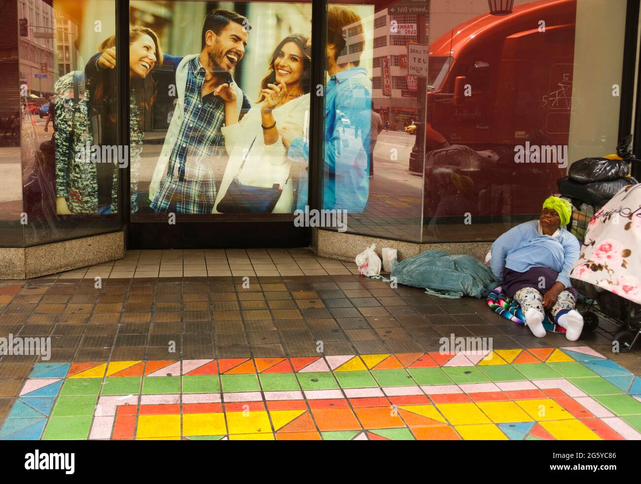 Homeless on Broadway, downtown Los Angeles, California, United States of America Stock Photo
