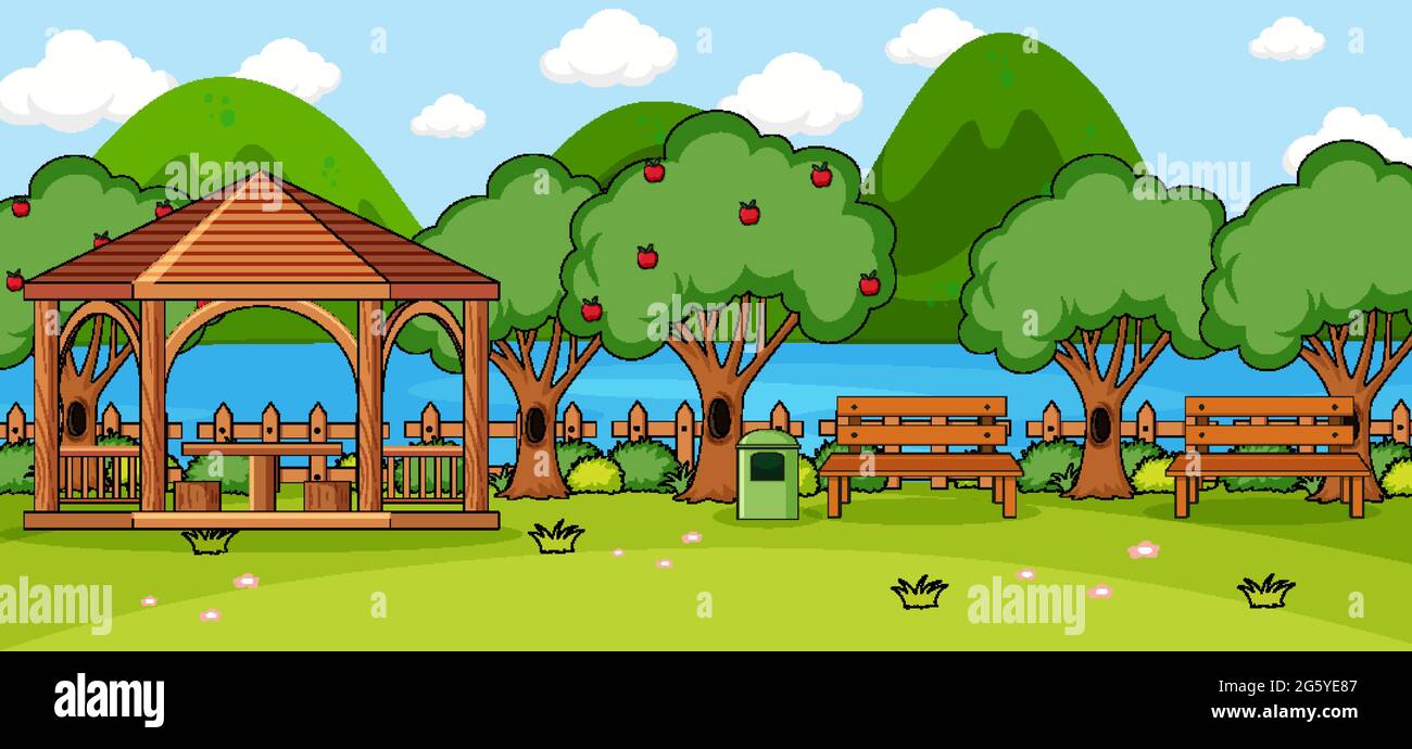 Outdoor scene with pavilion in the park illustration Stock Vector Image ...