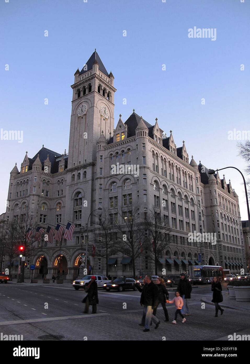 The Old Post Office Tower soars 315 feet above Pennsylvania Avenue and is the second-tallest structure in Washington, DC. Stock Photo