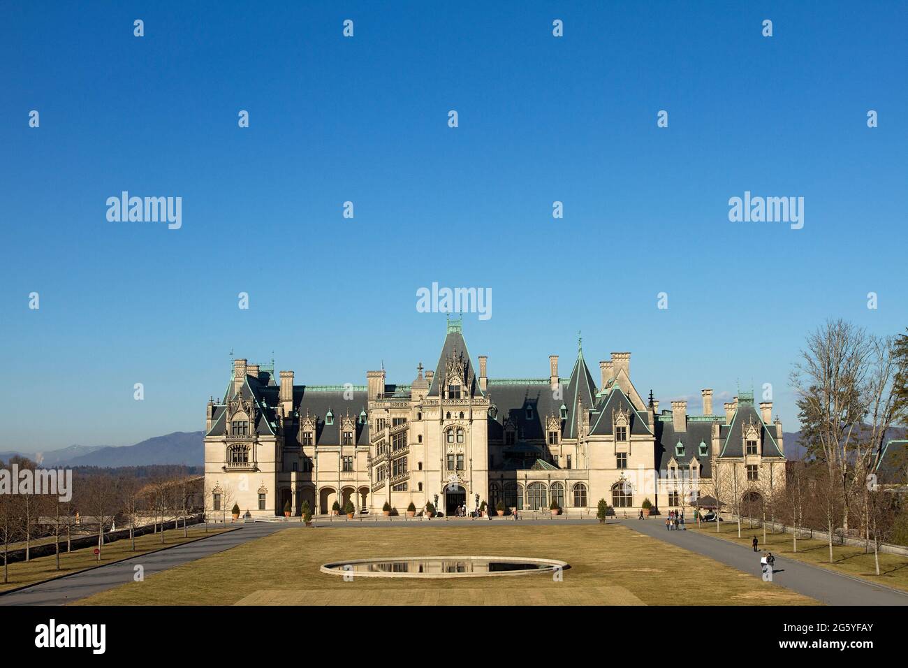 A view of the Biltmore House in winter. Stock Photo