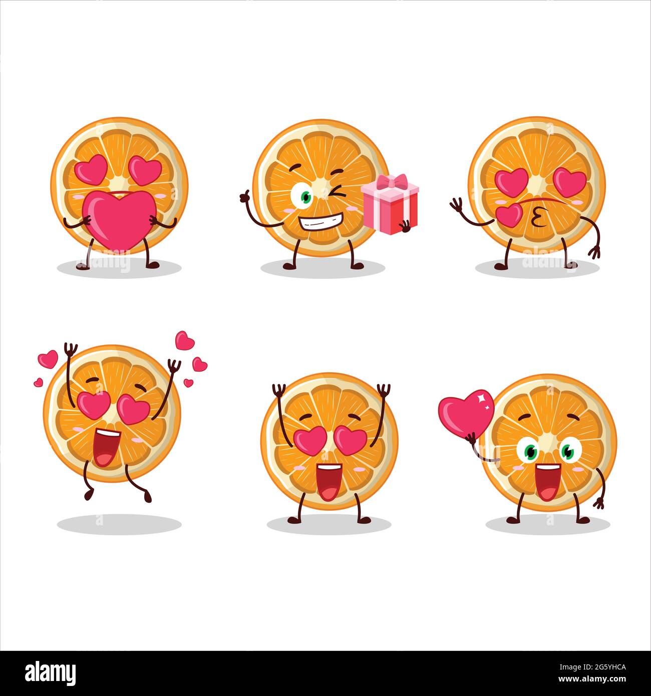 Slice of tangerine cartoon character with love cute emoticon. Vector illustration Stock Vector
