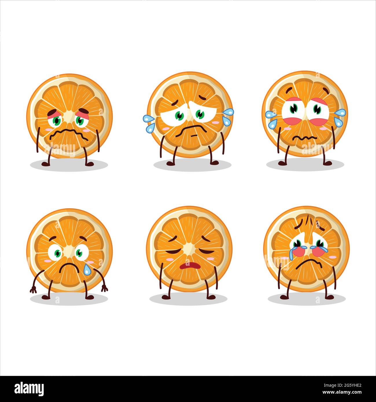 Slice of tangerine cartoon character with sad expression. Vector illustration Stock Vector Image