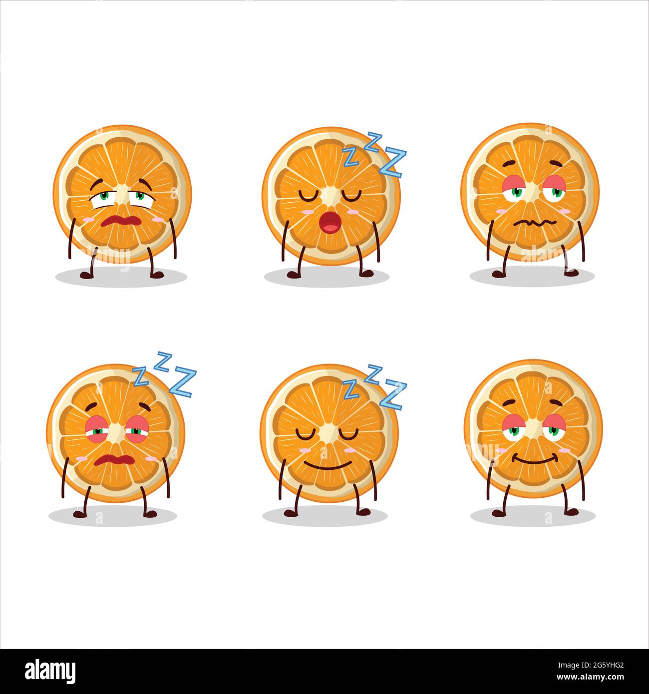 Cartoon character of slice of tangerine with sleepy expression. Vector illustration Stock Vector