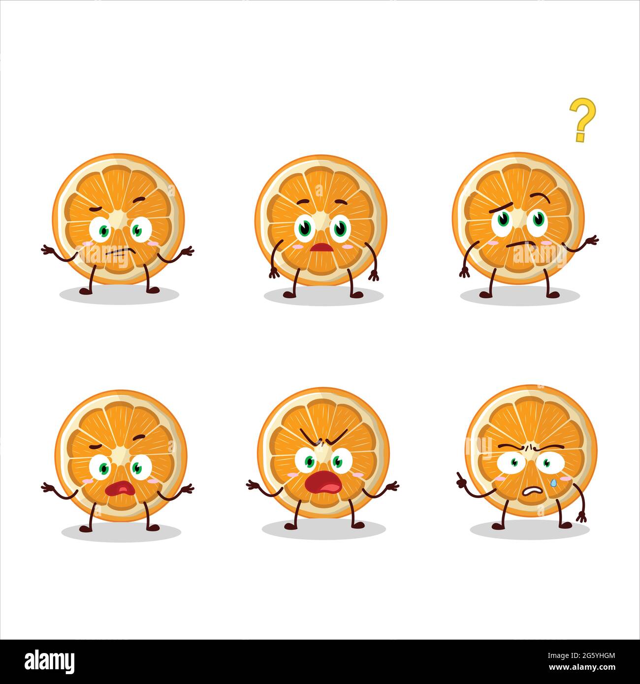 Cartoon character of slice of tangerine with what expression. Vector illustration Stock Vector