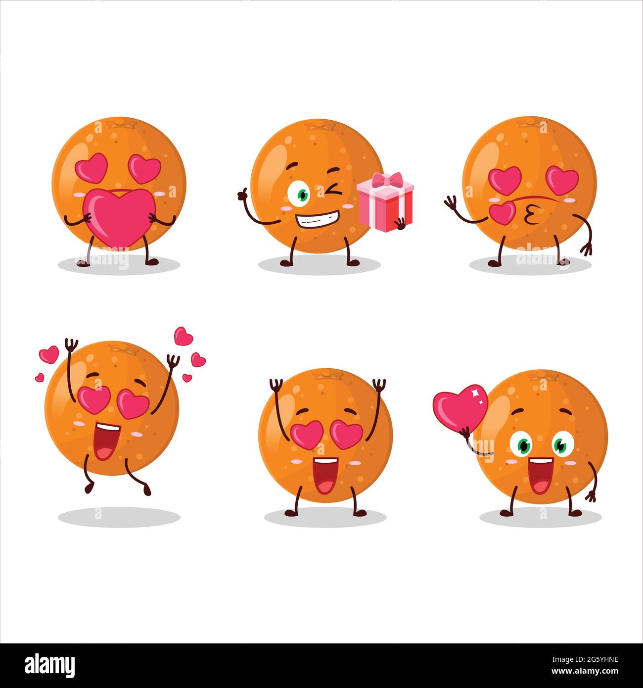 Tangerine cartoon character with love cute emoticon. Vector illustration Stock Vector Image