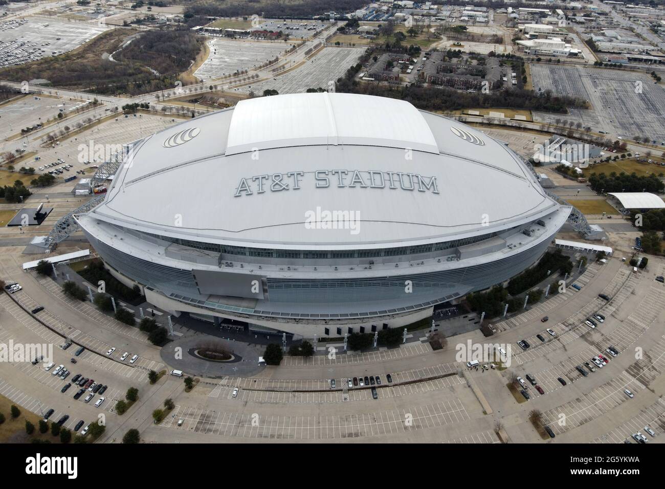 An aerial view of AT&T Stadium, Friday, Jan. 1, 2021, in Arlington, Tex ...