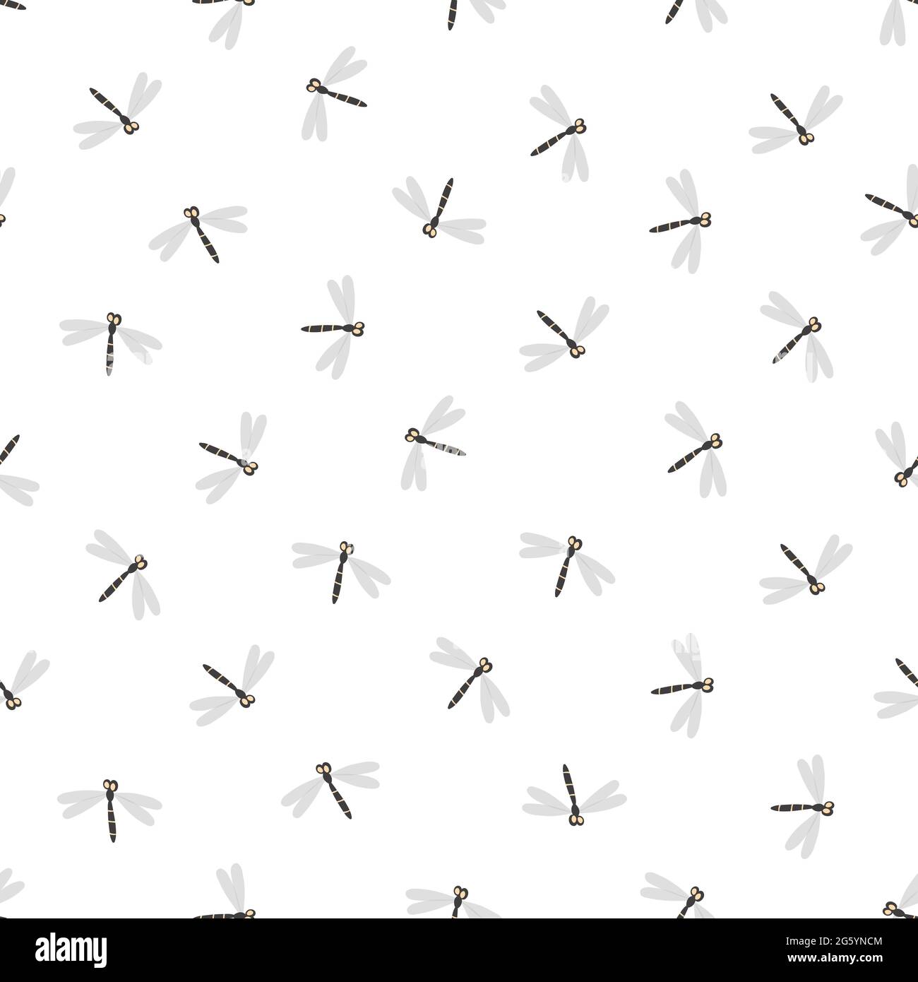 Seamless pattern with dragonfly on white background. Romantic vector ...