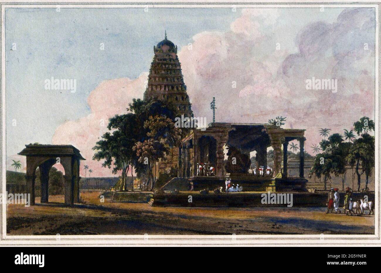 The Great Bull, An Hindoo Idol, At Tanjore [Thanjavur] From the book ' Oriental scenery: one hundred and fifty views of the architecture, antiquities and landscape scenery of Hindoostan ' by Thomas Daniell, and William Daniell, Published in London by the Authors July 1, 1812 Stock Photo