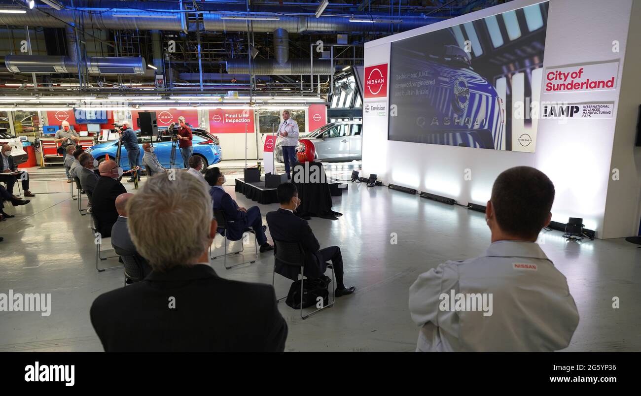 Nissan's Chief Operating Officer Ashwani Gupta announcing that the Japanese car giant is to build a new electric model and huge battery plant in the UK in a massive boost to the automotive industry. Picture date: Thursday July 1, 2021. More than 1,600 jobs will be created in Sunderland and an estimated 4,500 in supply companies under an investment of £1 billion. Stock Photo