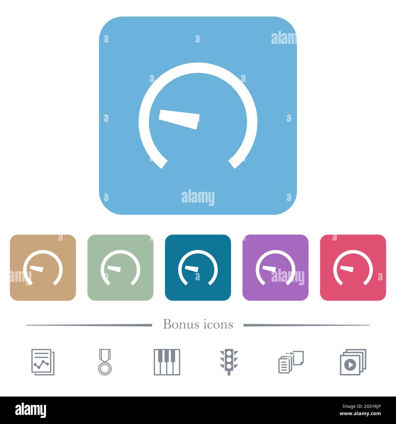 Speedometer white flat icons on color rounded square backgrounds. 6 ...