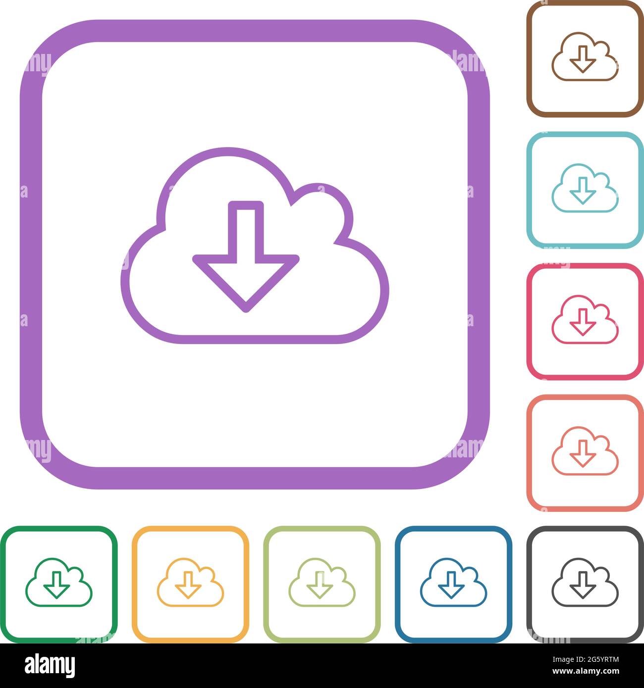 Cloud download outline simple icons in color rounded square frames on ...