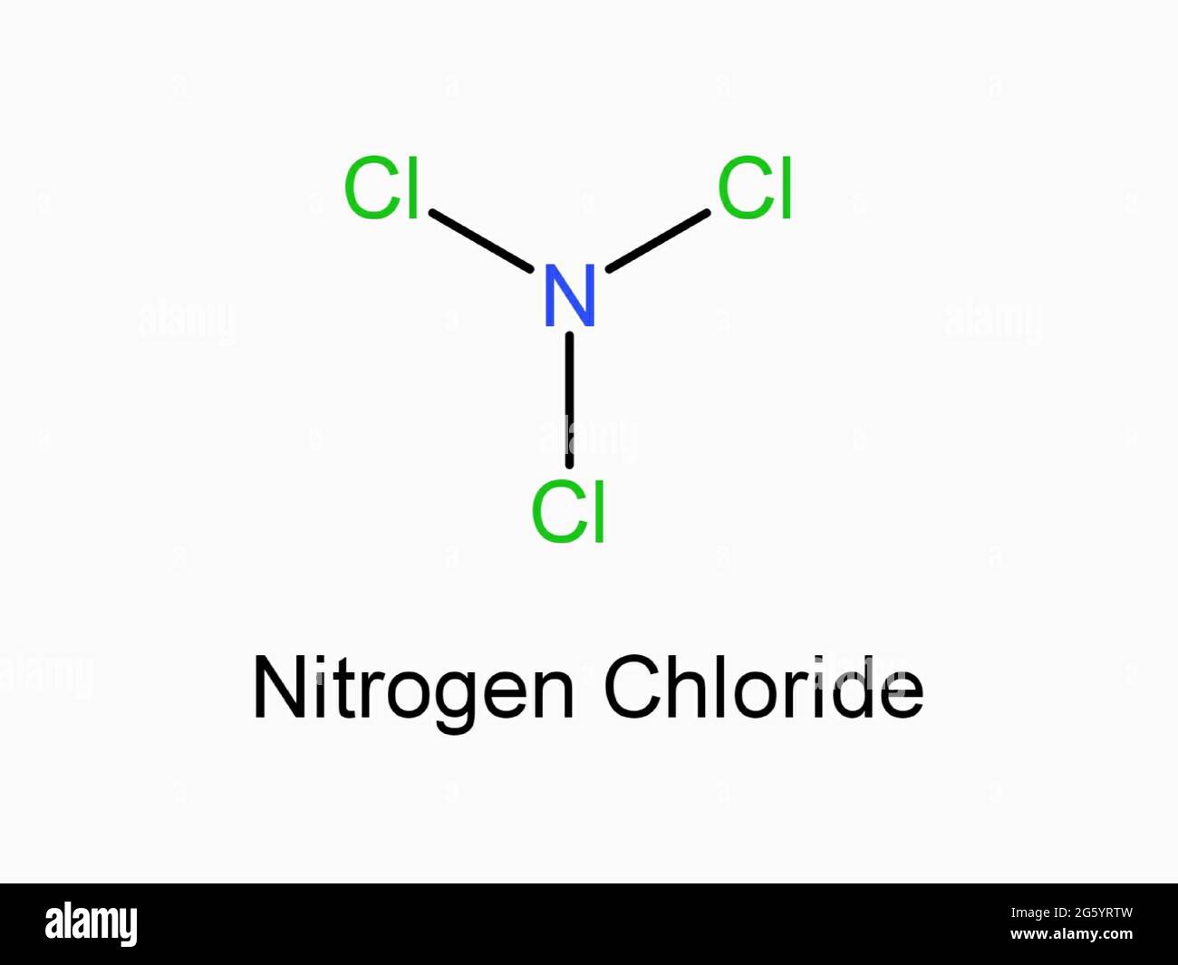 Nitrogen Chloride ncl3 Chemical Formula isolated on white background Nitrogen trichloride Trichloramine Agene NITROGEN CHLORIDE Trichlorine nitride Stock Photo
