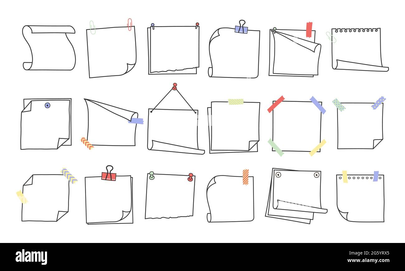 Doodle hand drawn memo notes and reminders vector illustration set ...