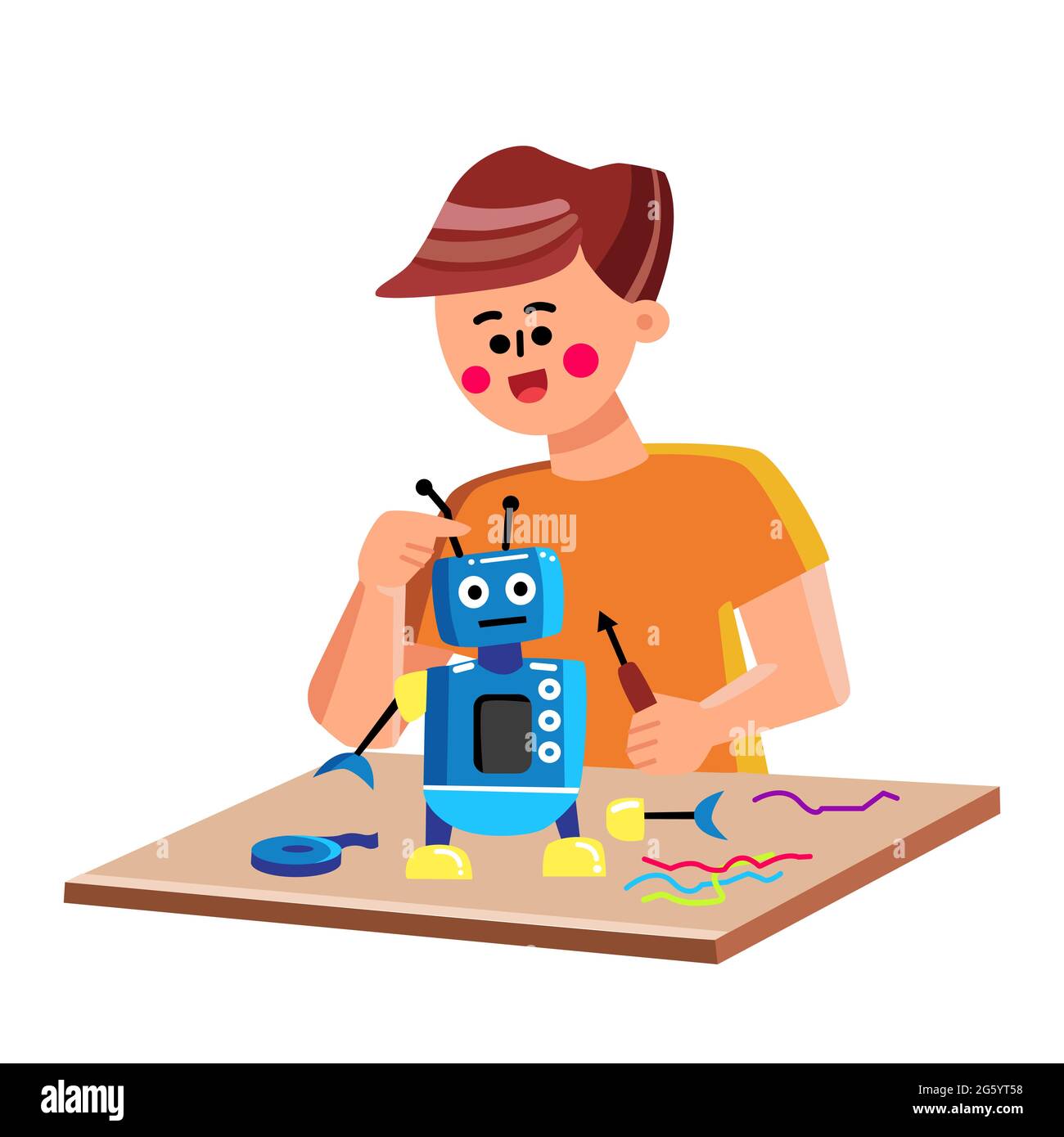 Child Building Or Repairing Mechanic Robot Vector Stock Vector Image & Art  - Alamy