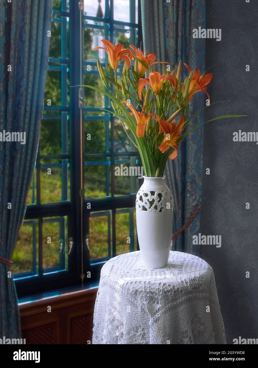 Still life with bouquet of oranges lily Stock Photo - Alamy