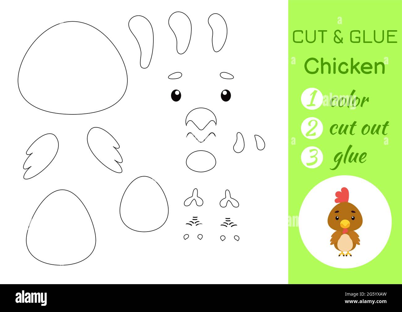 color-cut-and-glue-paper-little-chicken-cut-and-paste-crafts-activity-page-educational-game-for-preschool-children-diy-worksheet-kids-logic-game-stock-vector-image-art-alamy