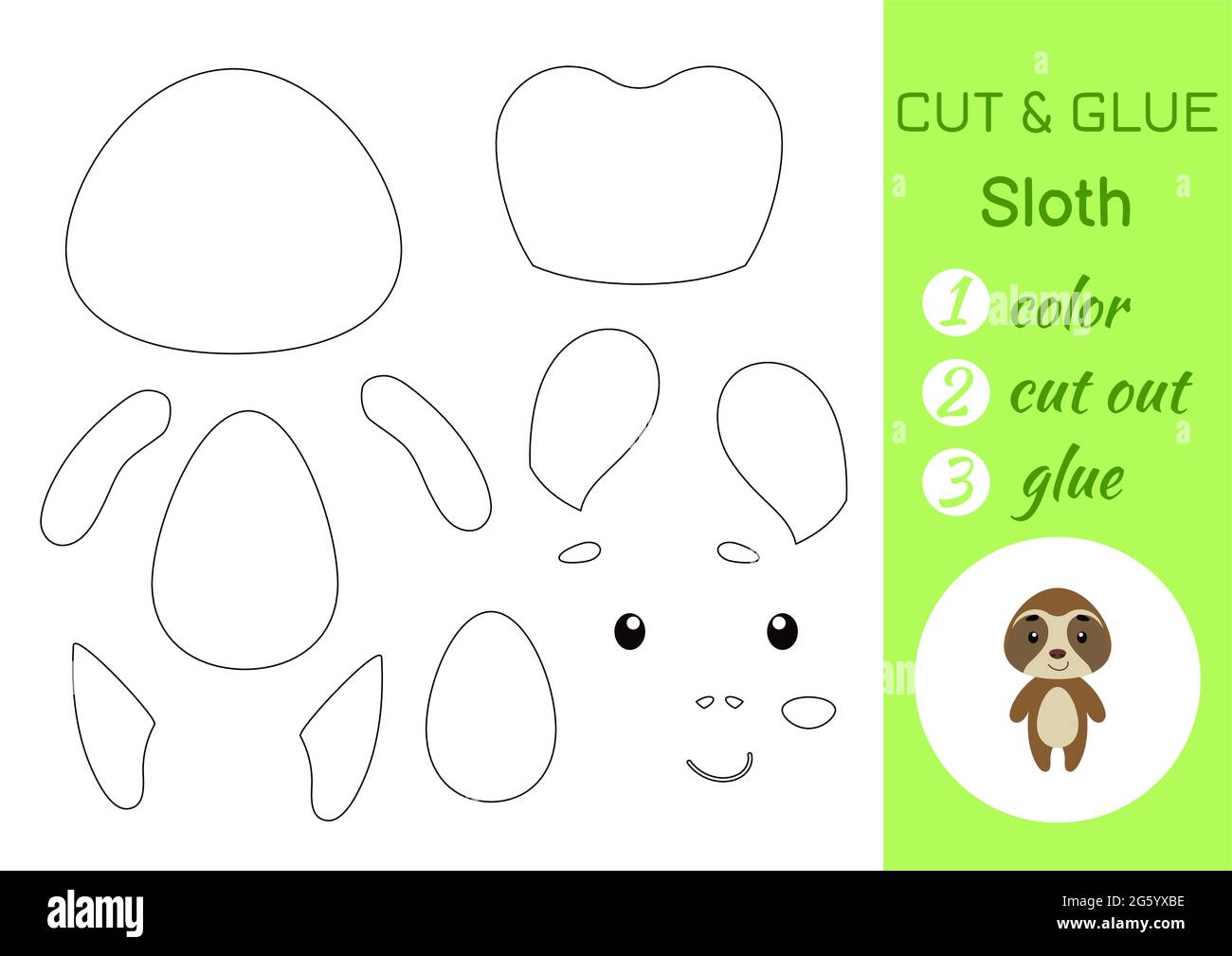 Color, cut and glue paper little sloth. Cut and paste crafts activity ...