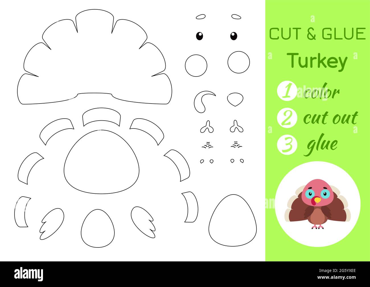 color cut and glue paper little turkey cut and paste crafts activity page educational game for preschool children diy worksheet kids logic game stock vector image art alamy