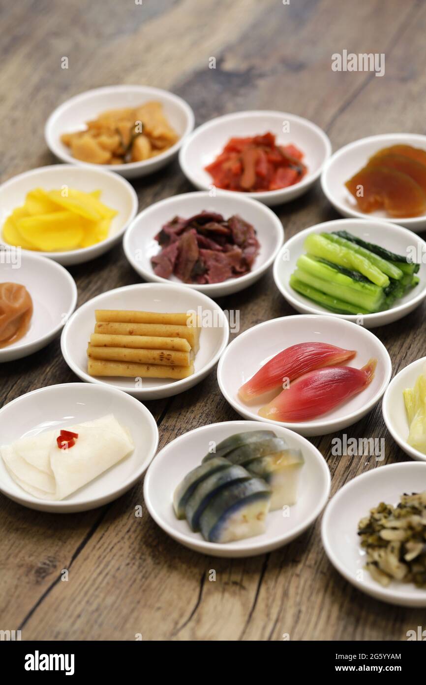 Japanese pickles (Tsukemono) assortment, traditional fermented food