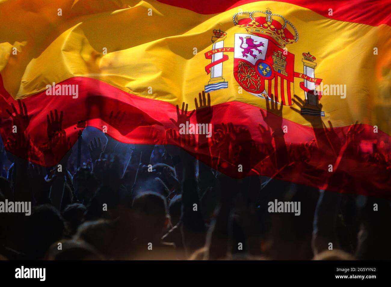 football fans supporting Spain crowd celebrating in stadium with