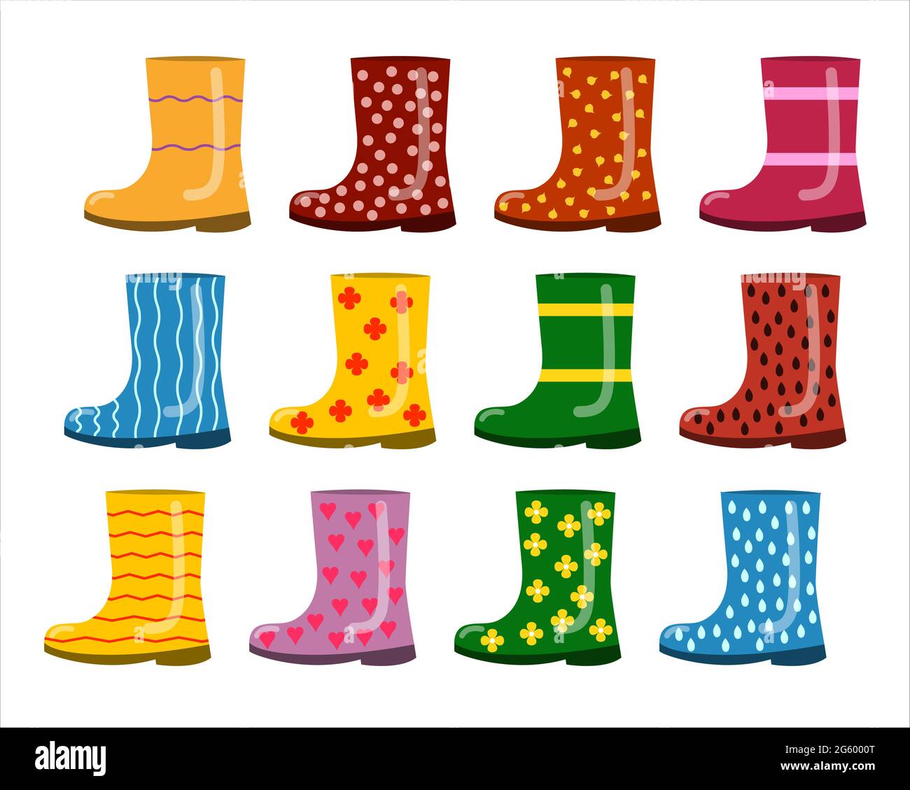 A set of rubber boots with different patterns. Vector isolated on a ...