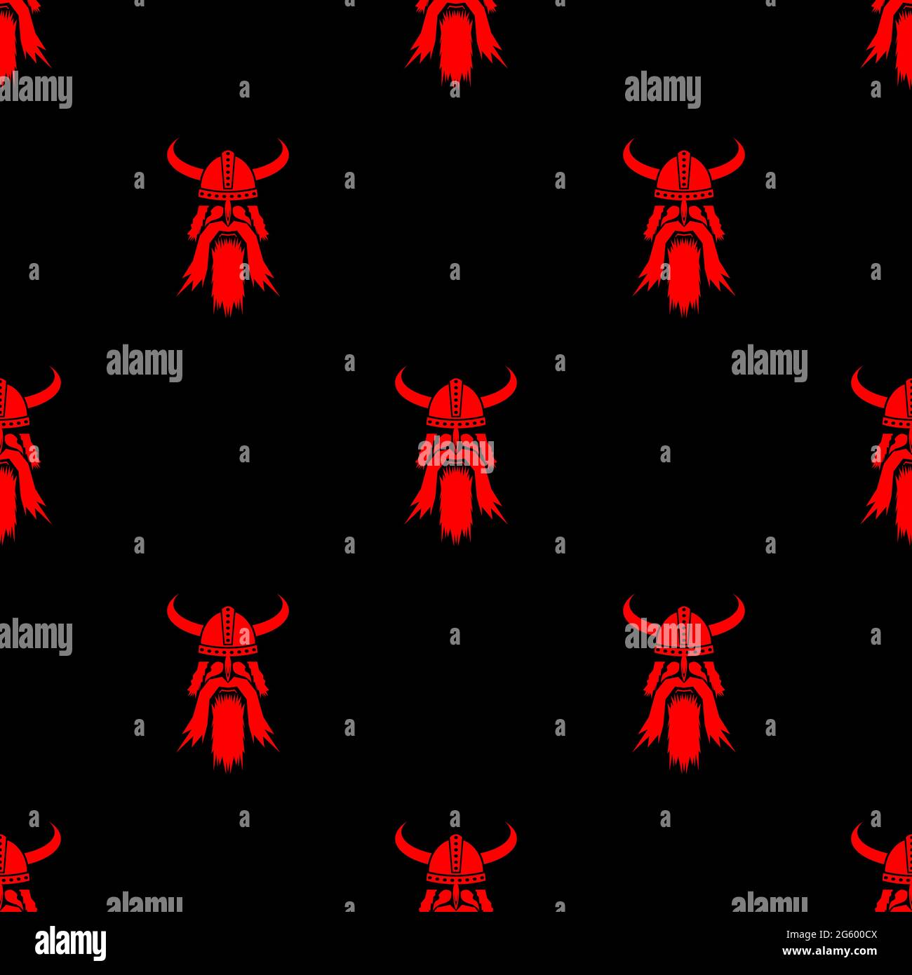 Viking Red Silhouettes Seamless Pattern Isolated on Black Background Stock Vector