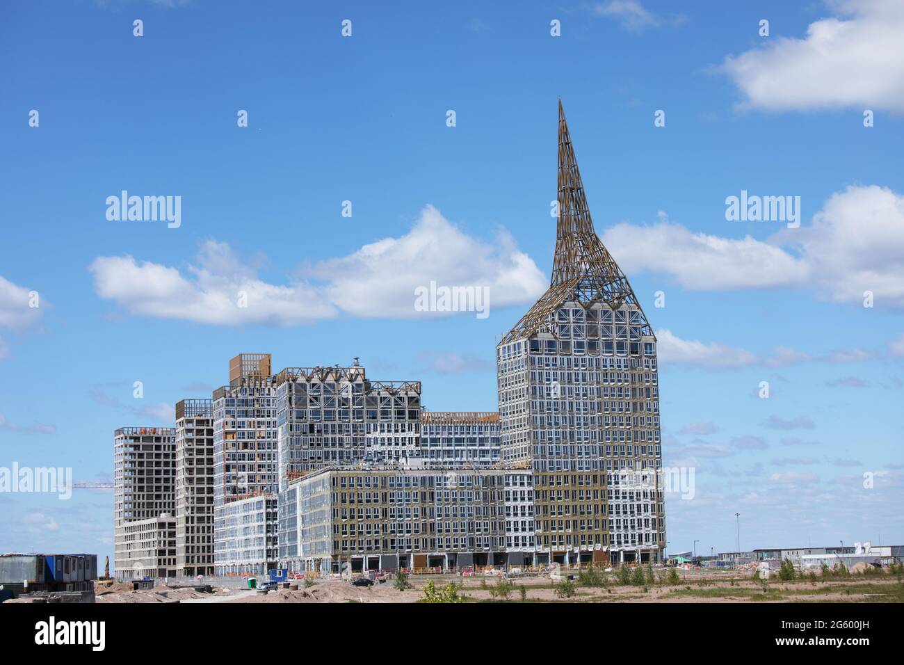 St. Petersburg, Russia, 31th May, 2020: New residential complex Golden City on alluvial territories of Vasilievsky island Stock Photo