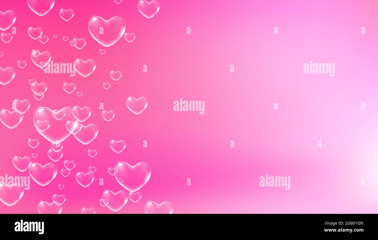 Cute pink background with white heartshaped soap bubbles for Valentine