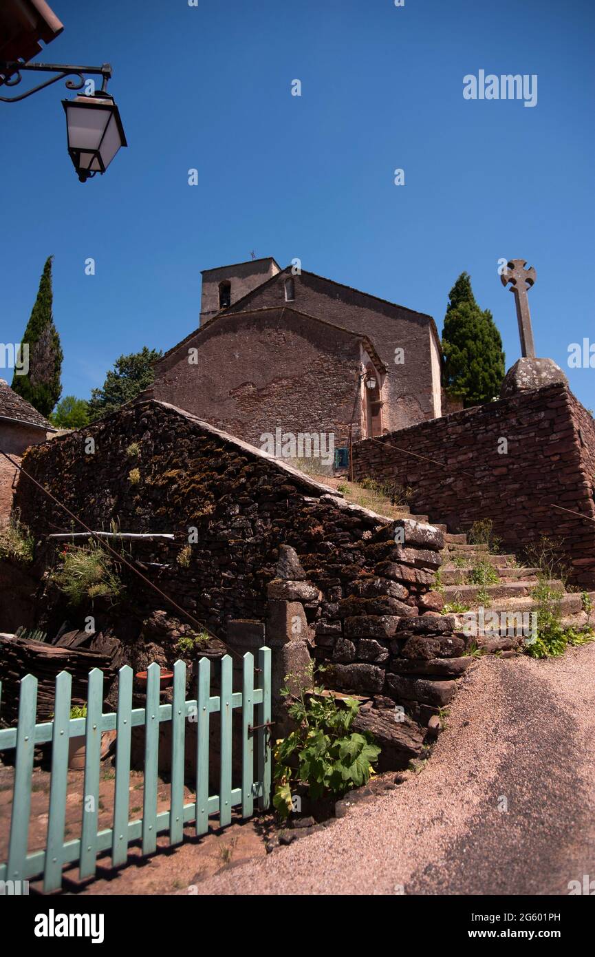 Church of Saint-Jean-Baptiste de Combret, Combret-sur-Rance, Aveyron, France Stock Photo