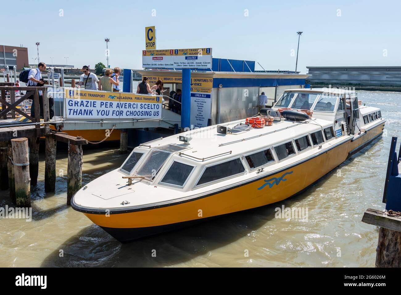 Visitors boarding an airport Vaporetto (water bus) that operate between  Venice and Marco Polo Airport near Venice in Italy Stock Photo - Alamy
