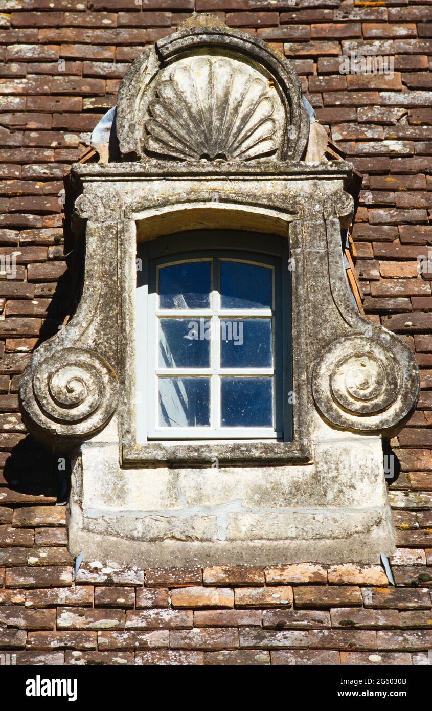 Weathered Window Feature Window in weathered shingle roof Stock Photo - Alamy