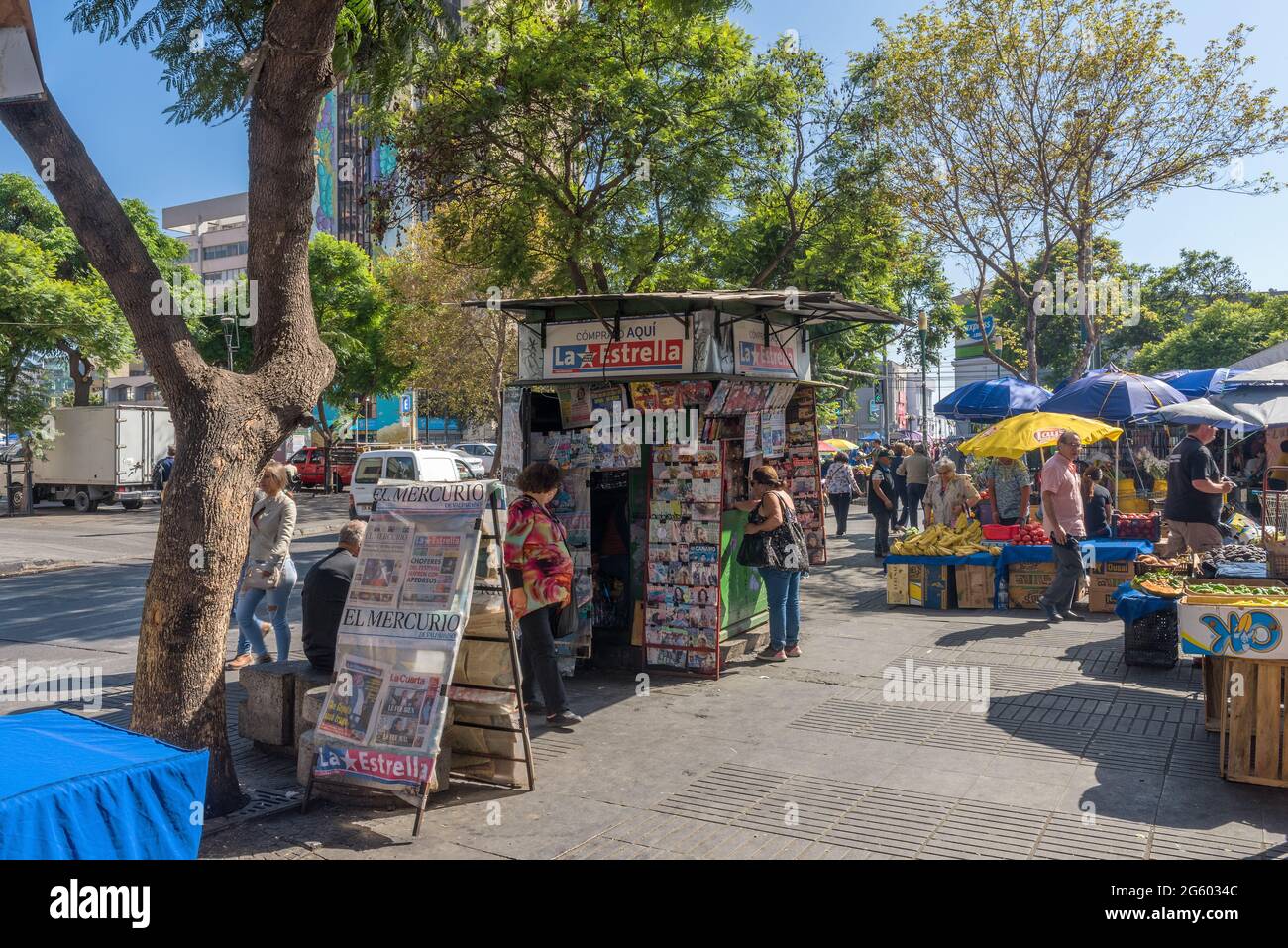street market stands in the old town of Valparaiso, Chile Stock Photo