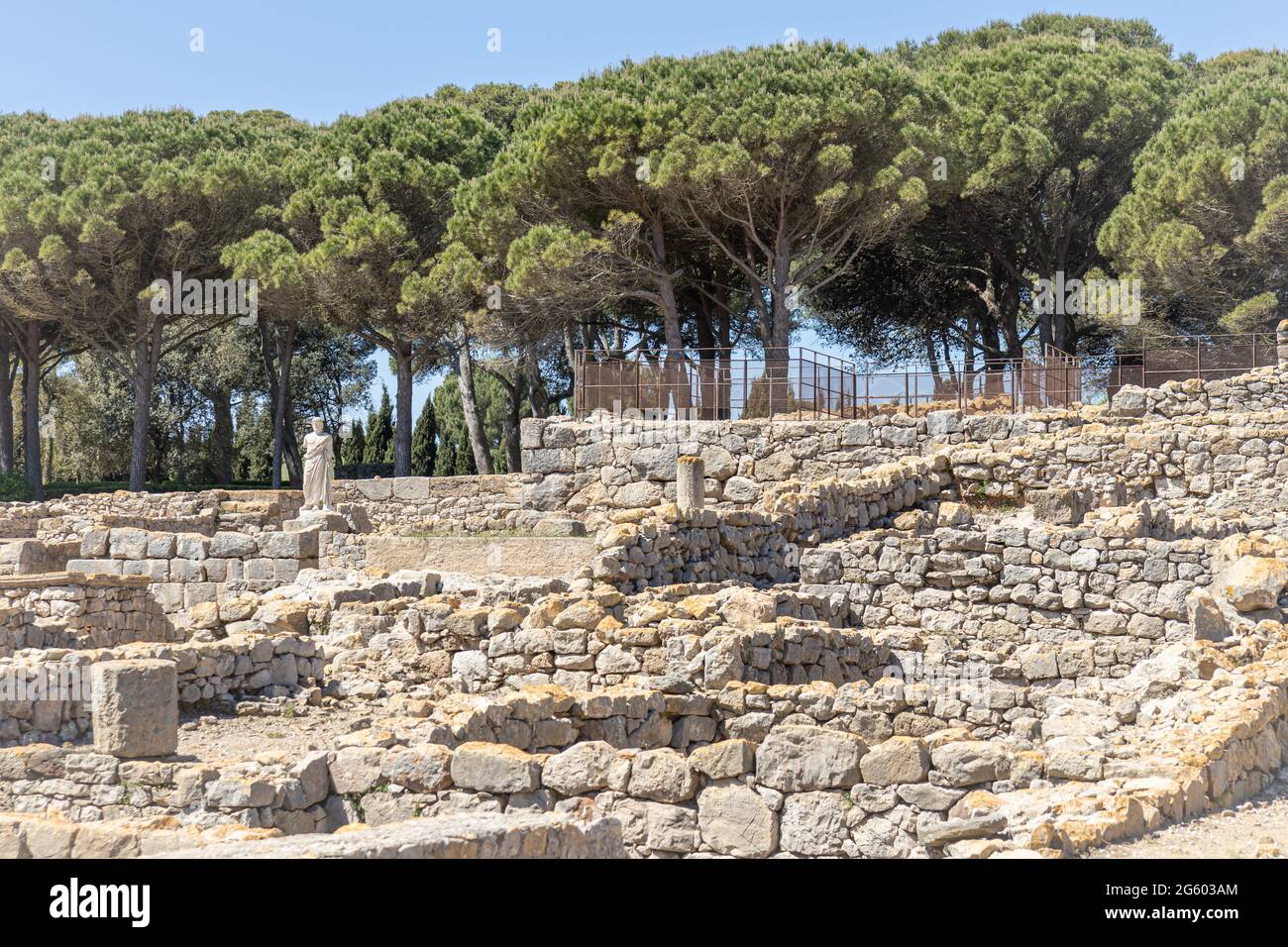 Archaeological Remains of ancient city Empuries. Remains of a Greek rampart. Archaeology Museum of Catalonia, Spain. Stock Photo