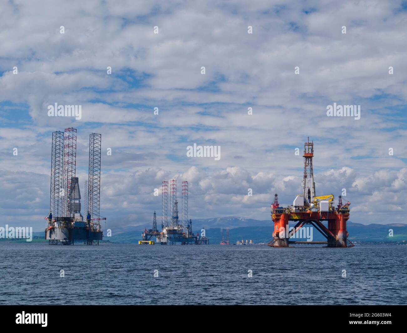Oil platforms in Cromarty Firth, Scotland Stock Photo