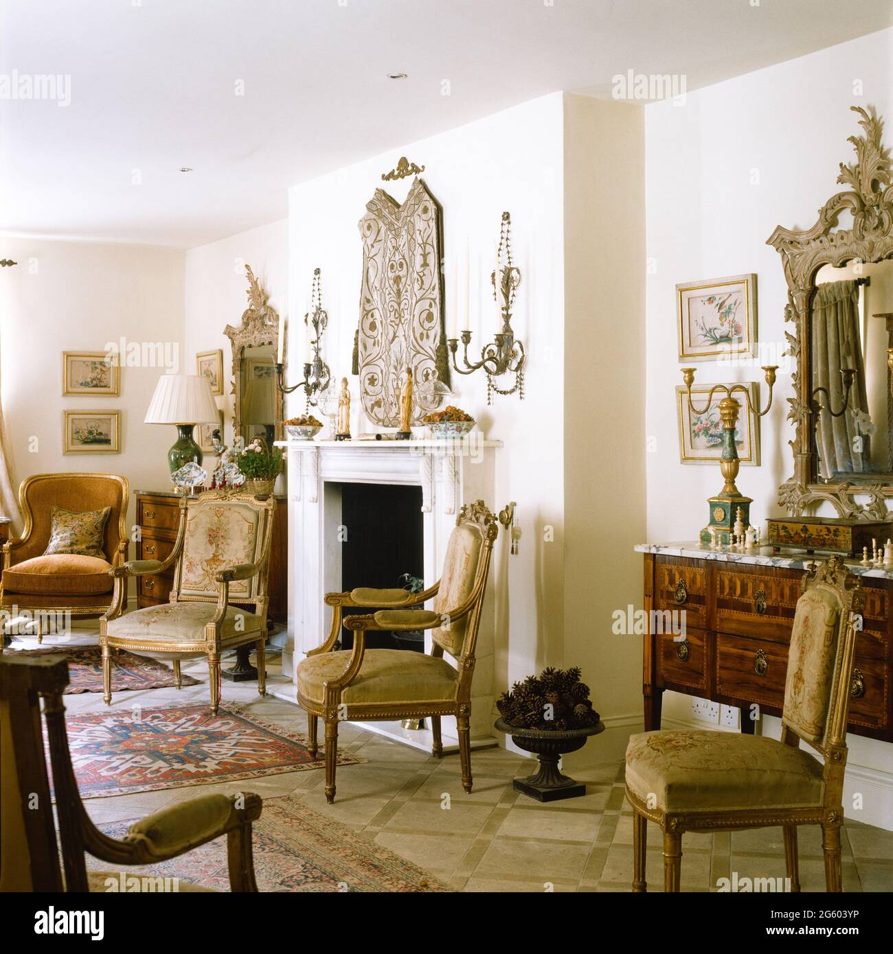 Regency style living room with fireplace Stock Photo Alamy