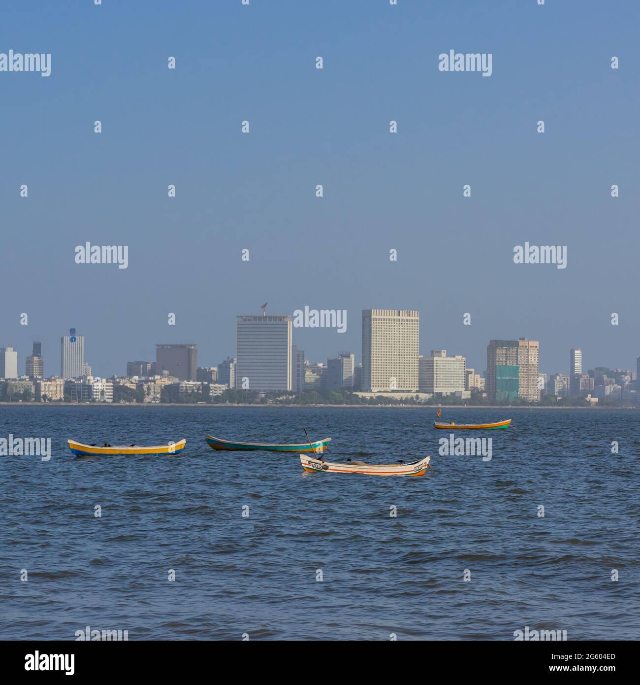 A view of the Mumbai skyline from marine drive beach at Mumbai India on 2 April 2021 Stock Photo