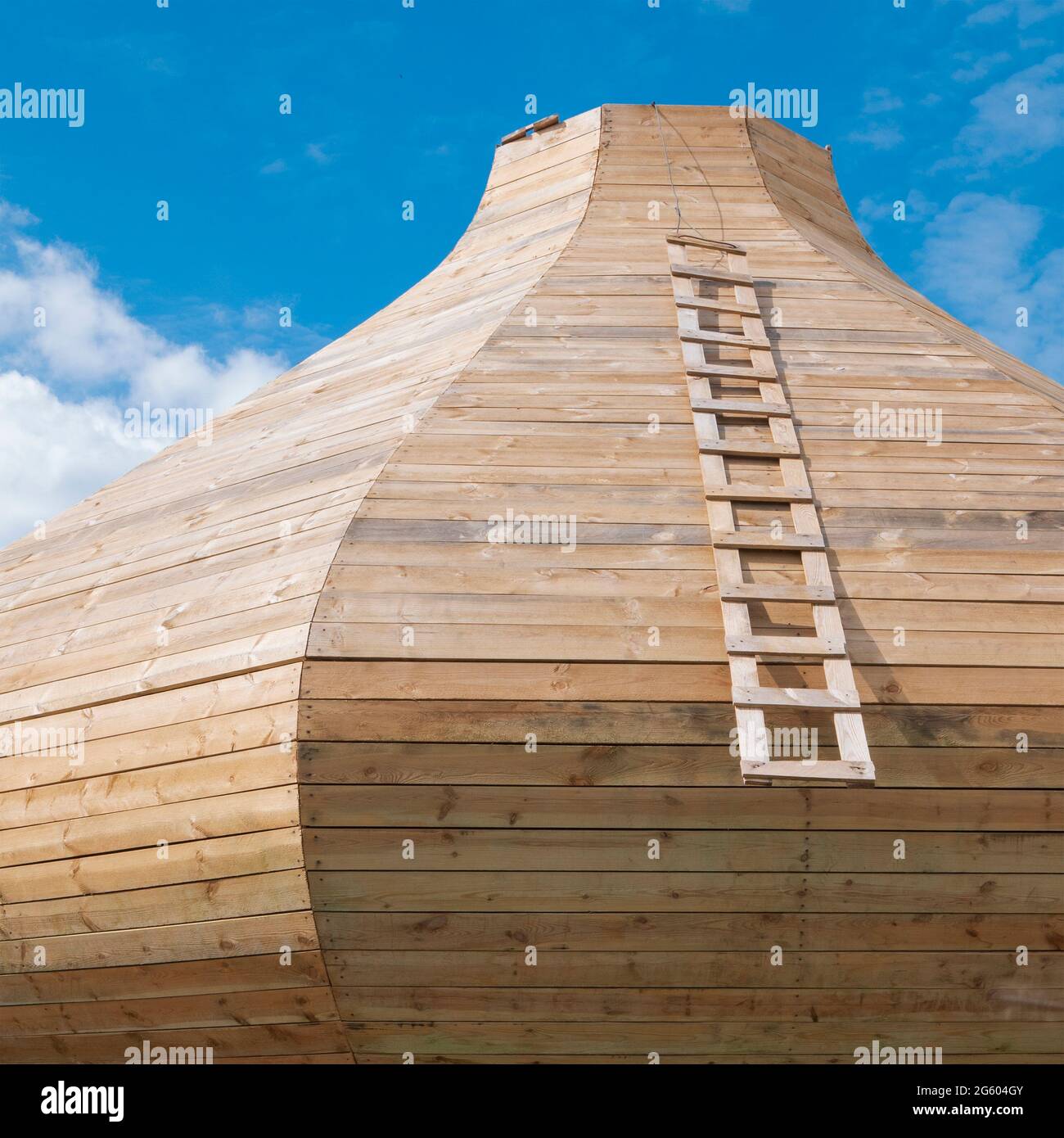 Wooden staircase leading above. Concept of climbing, development, leadership Stock Photo
