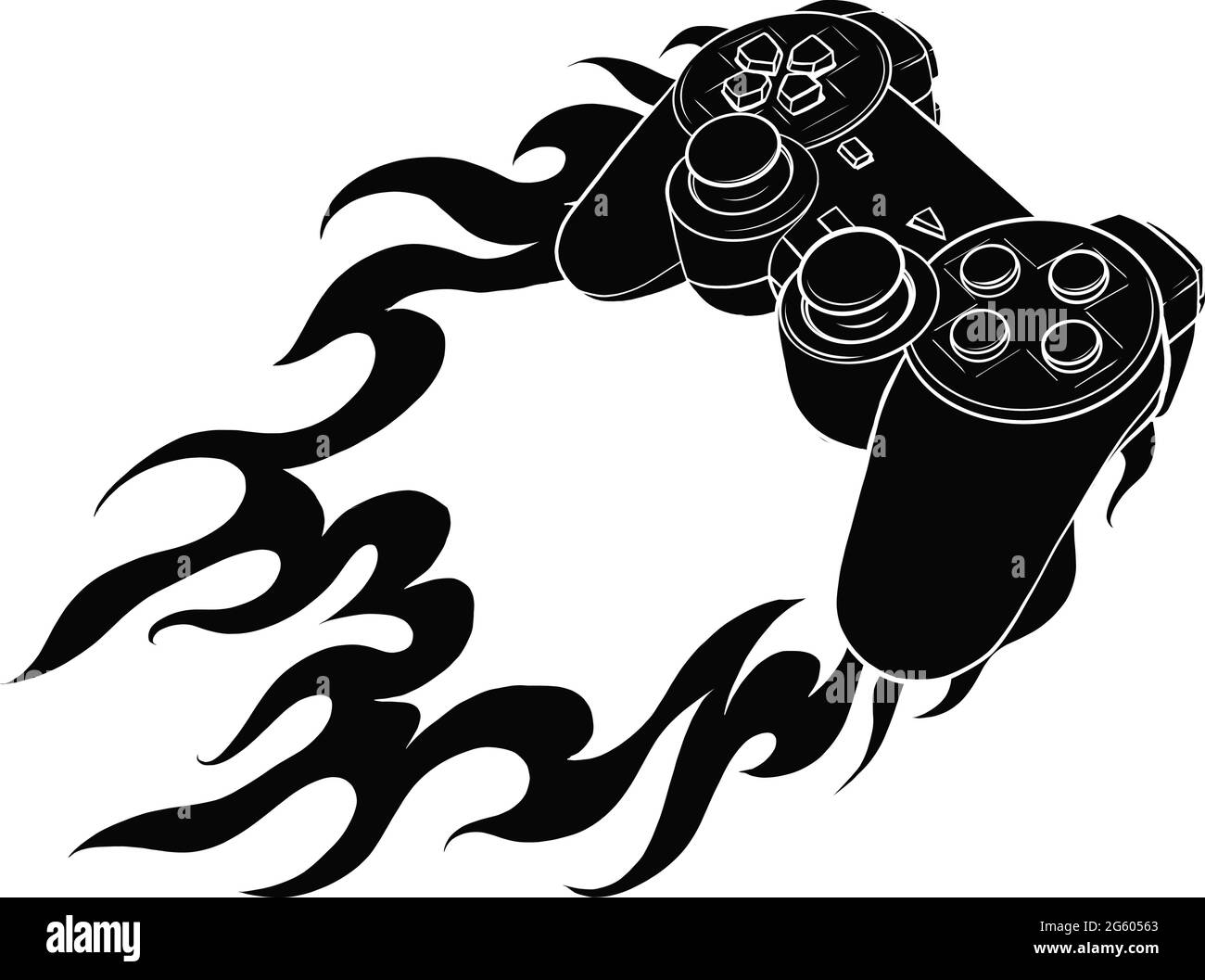 silhouette joypad with flames for gaming vector illustration Stock Vector