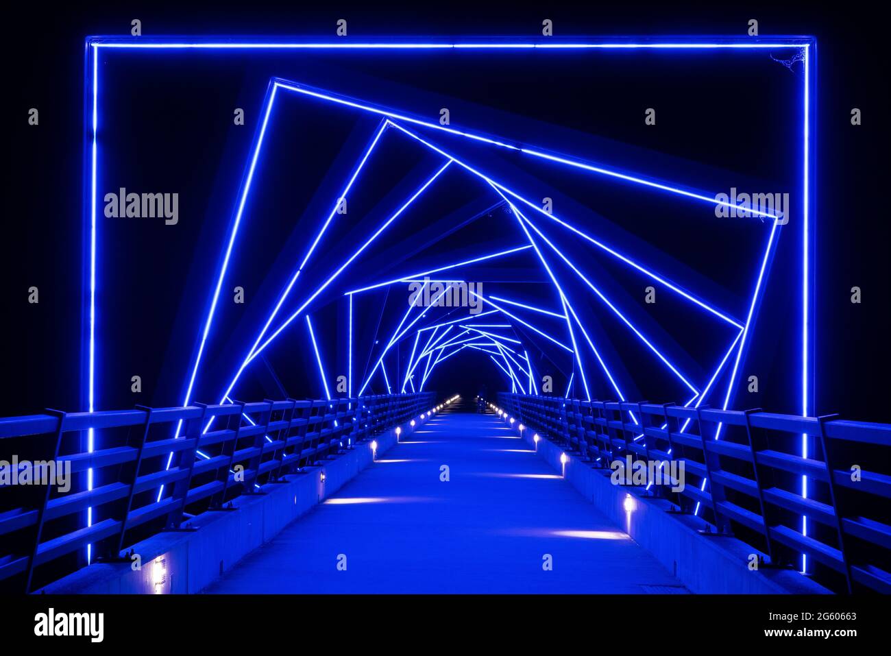 High Trestle Bike Trail Bridge Lit Up At Night Stock Photo