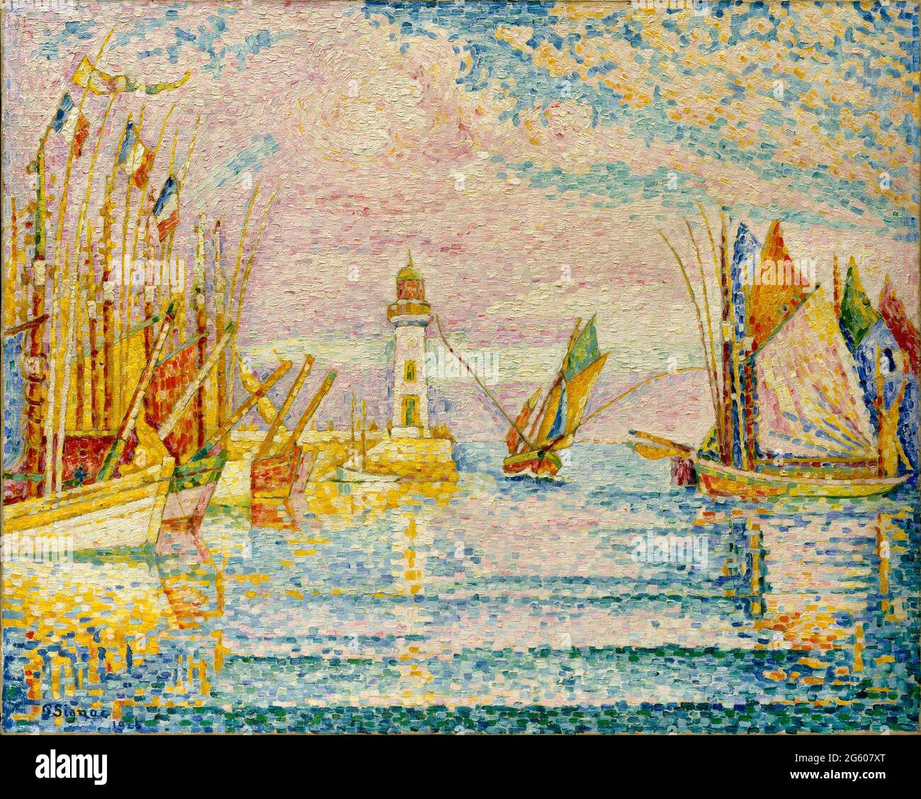 Paul Signac artwork entitled Lighthouse at Groix at the harbour of Port-Tudy on the Île-de-Groix,Brittainy, France Stock Photo