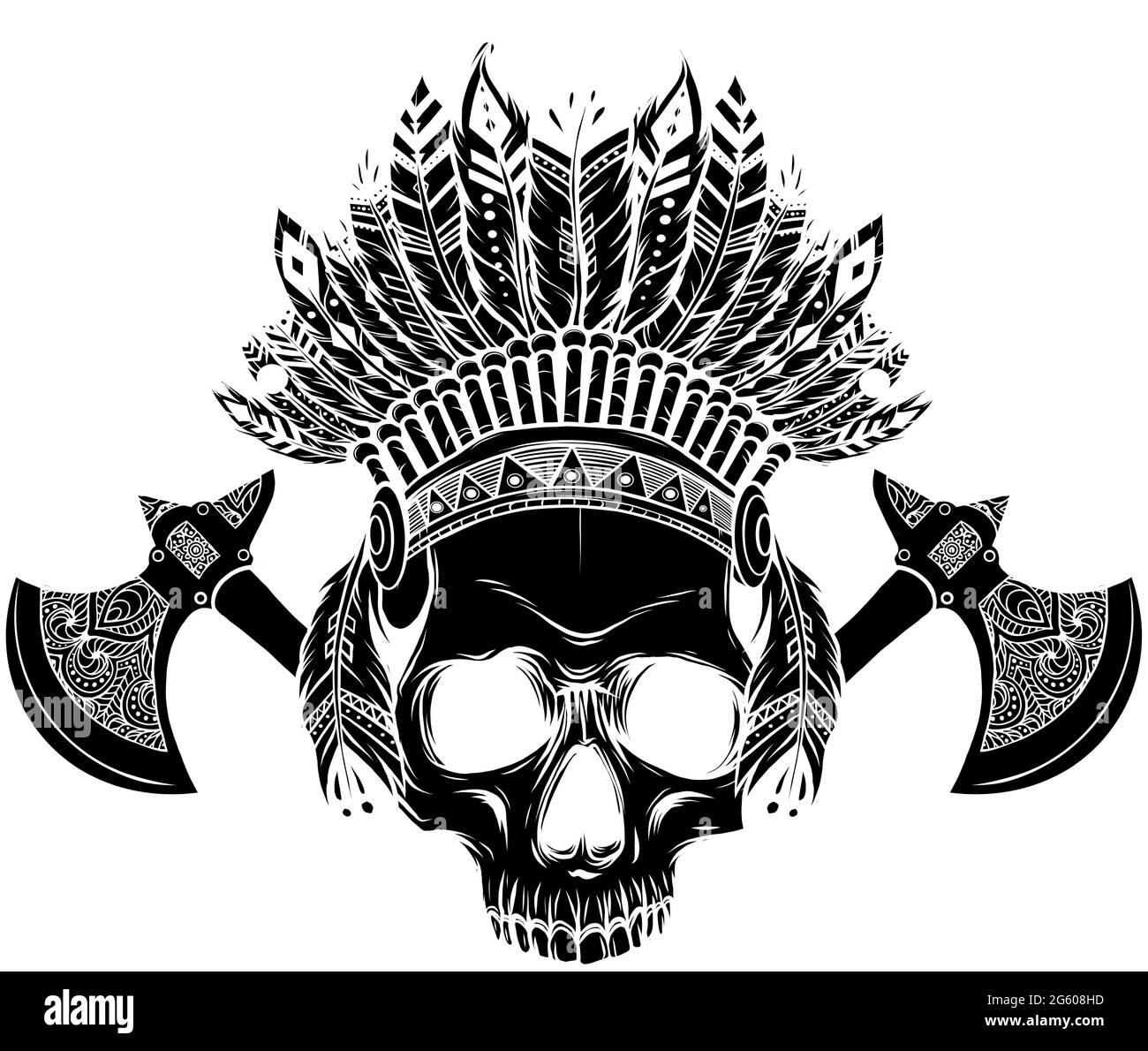 Vector illustration of Indian skull and tomahawk Stock Vector Image ...