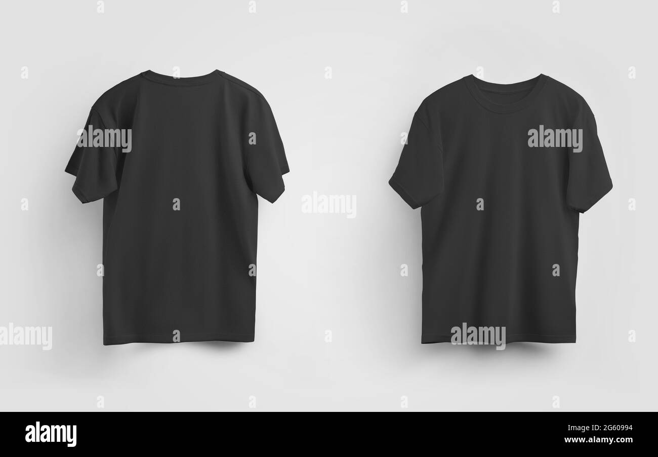 Male black t-shirt mockup, front and back view, blank clothes for ...