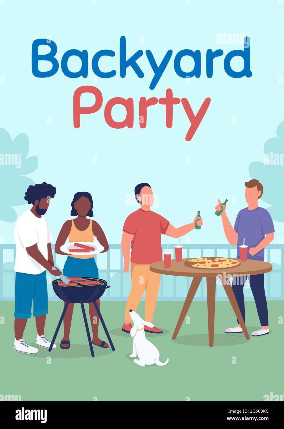 Backyard party poster flat vector template Stock Vector