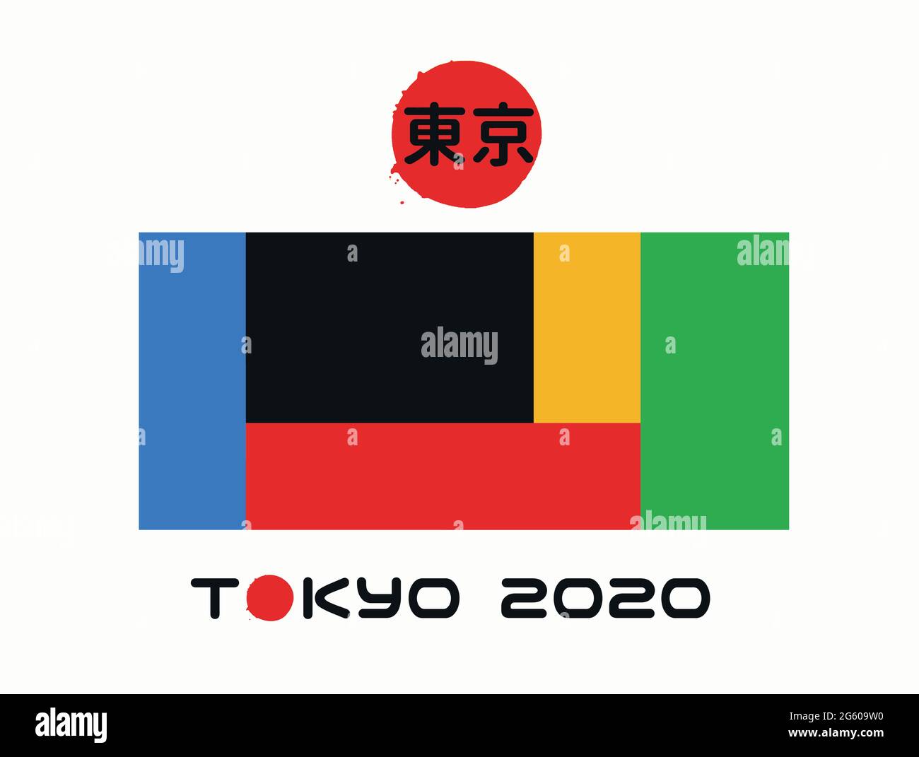 Tokyo Abstract Summer Games in Japan. Sport event logo design in Japanese calligraphy style with kanji character meaning Tokyo Stock Vector