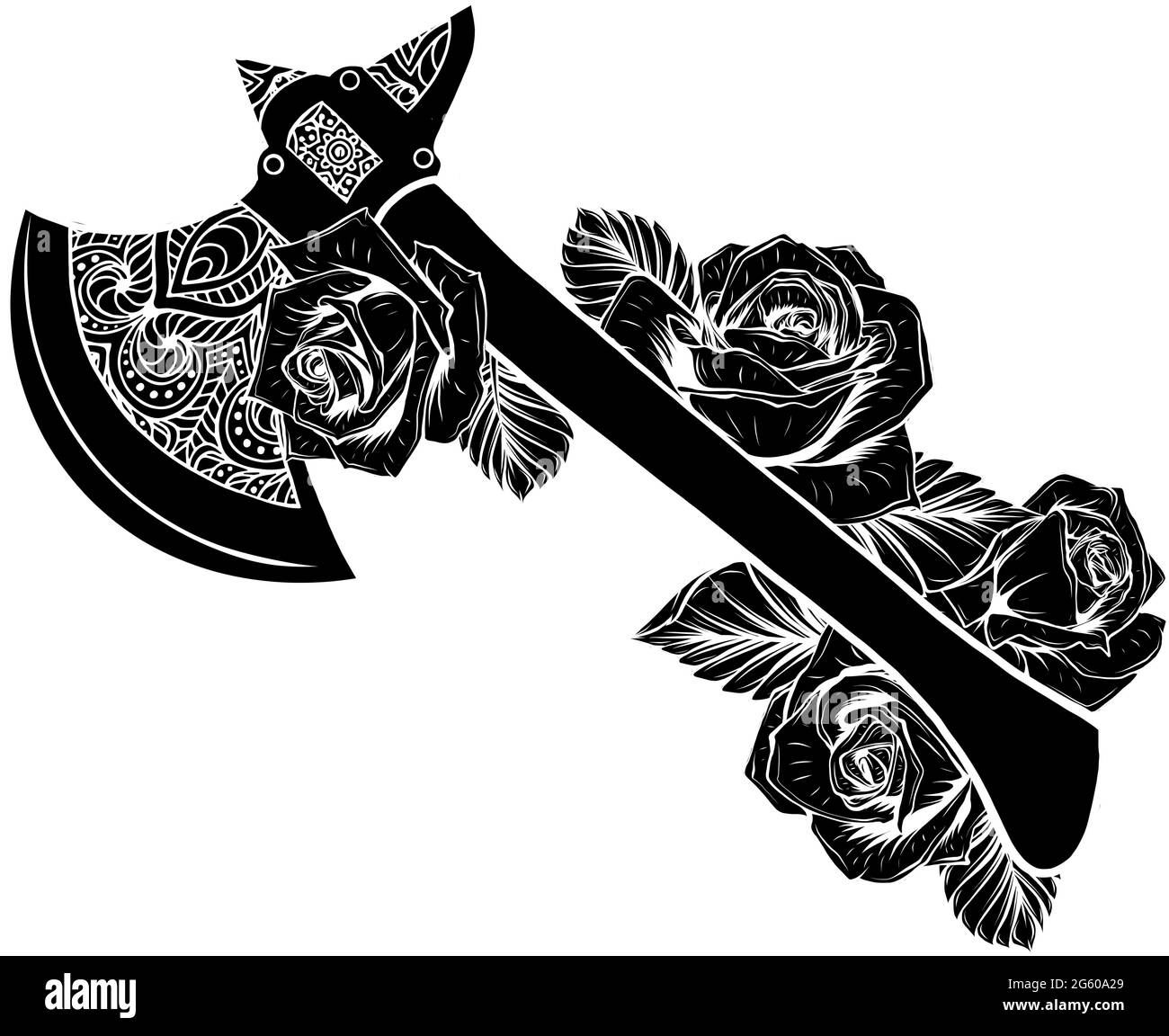 vector illustration of axe with roses design Stock Vector Image & Art