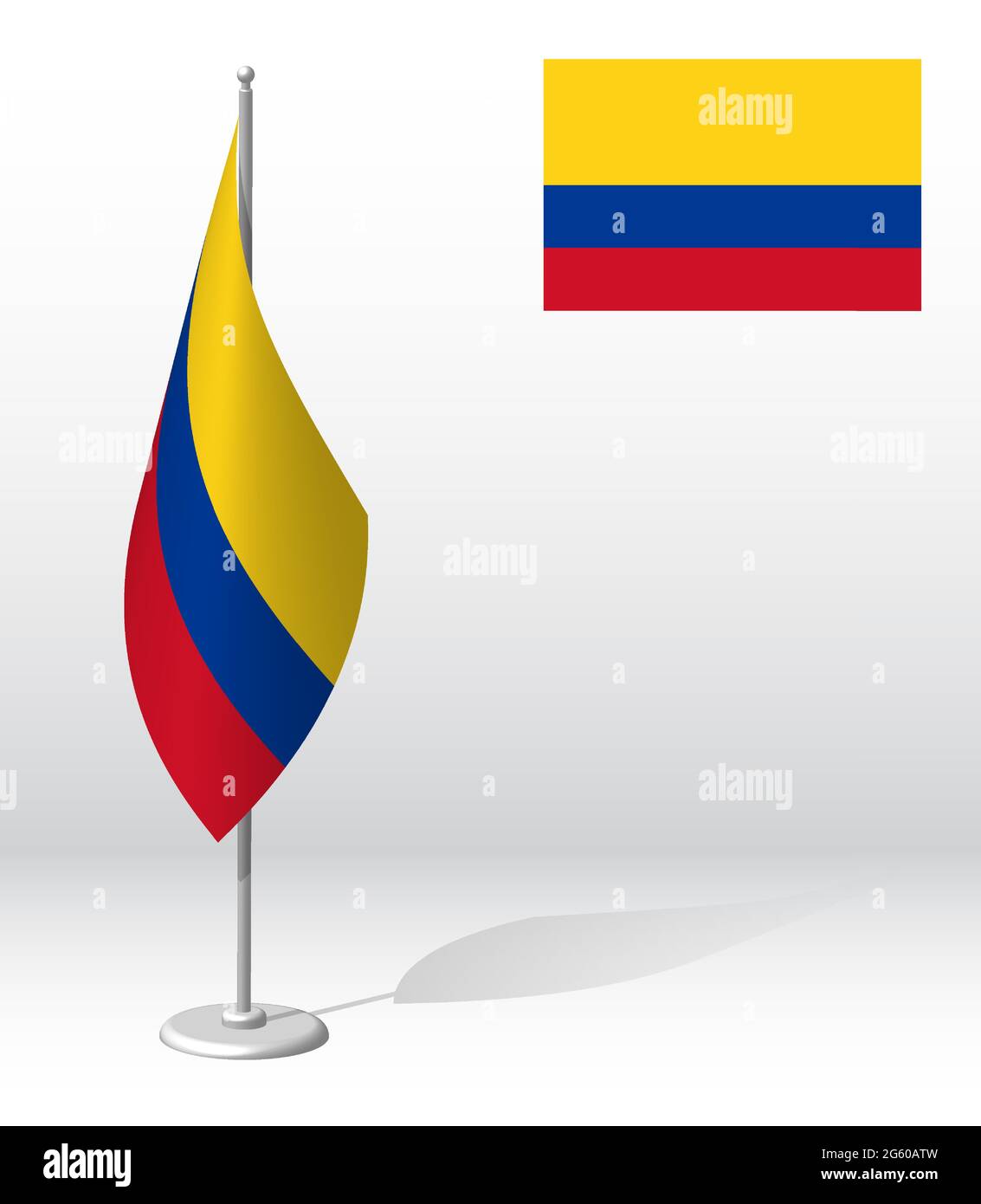 Colombia flag on flagpole for registration of solemn event, meeting foreign guests. National independence day of Colombia. Realistic 3D vector on whit Stock Vector