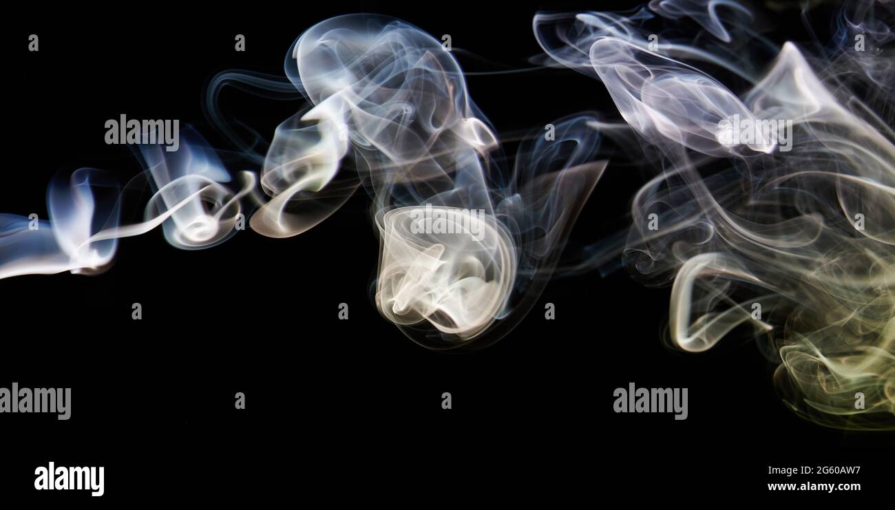Abstract blue and orange smoke background  with smooth shape in black backdrop Stock Photo