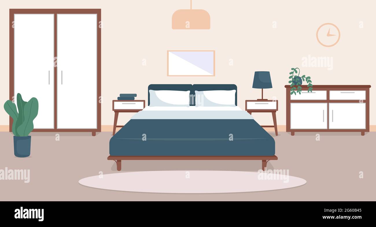Bedroom interior flat color vector illustration Stock Vector Image ...