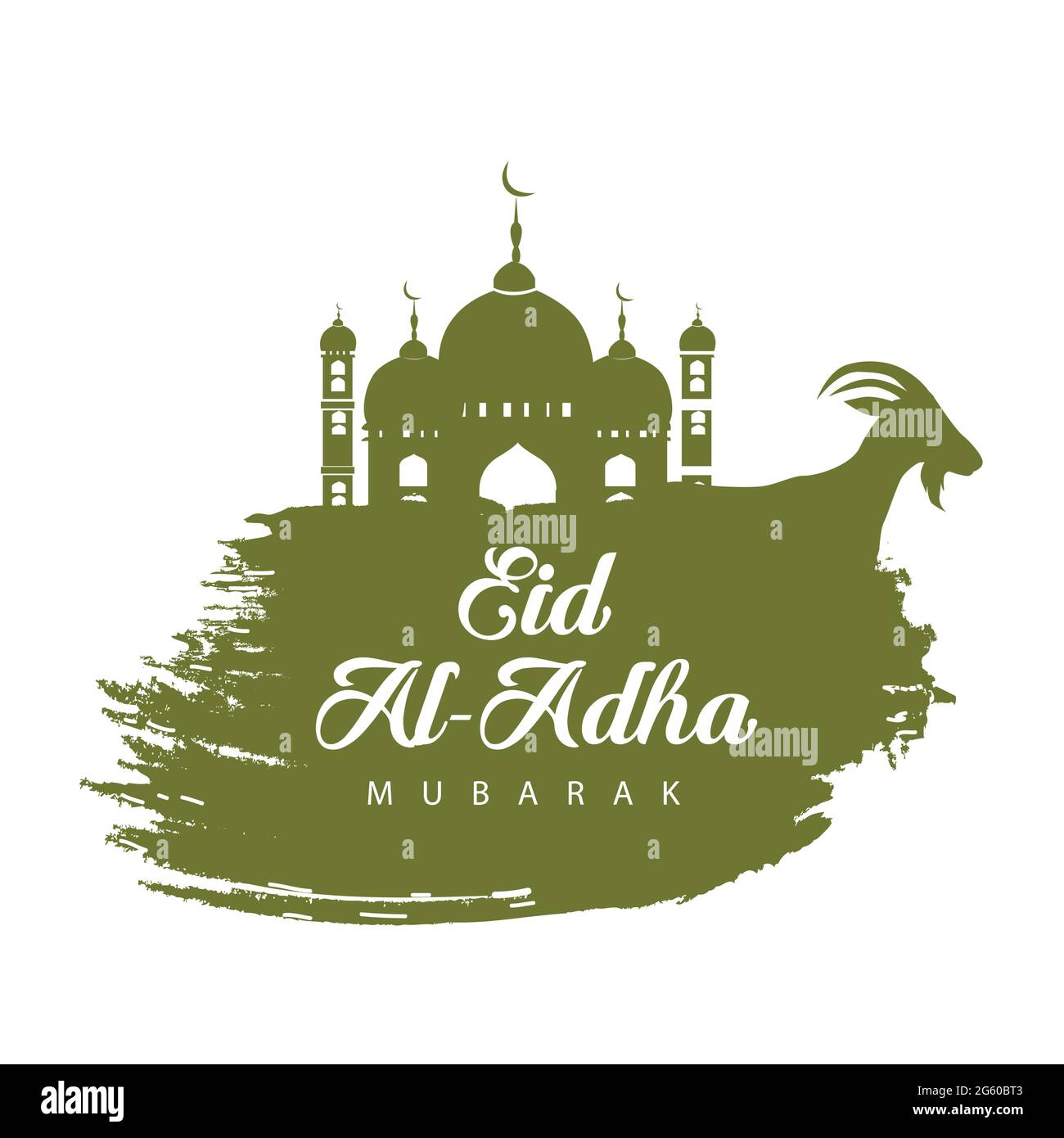 vector illustration. Muslim holiday Eid al-Adha. silhouetted mosque and sheep. graphic design decoration kurban bayrami. month lamb and a lamp.Transla Stock Vector