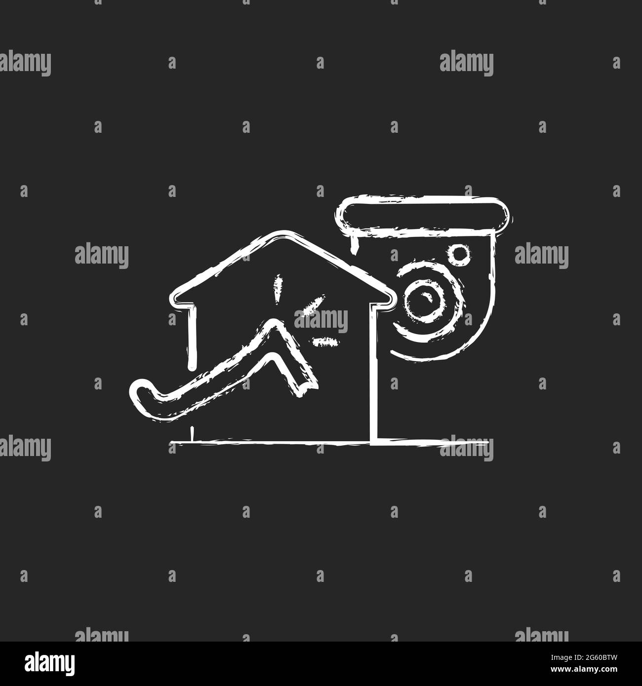 Avoiding house intrusion with CCTV system chalk white icon on dark ...